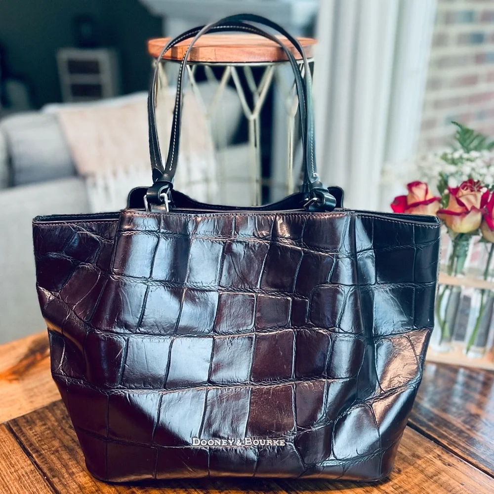 Dooney & Bourke Black Croc-Embossed Tote - Picture 2 of 14